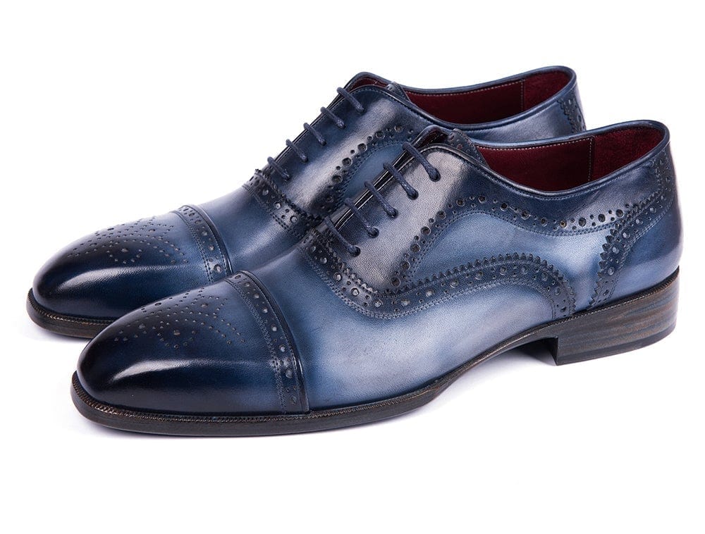 PAUL PARKMAN Paul Parkman Men's Cap Toe Oxfords Blue & Navy (ID#024-NVYBLU)