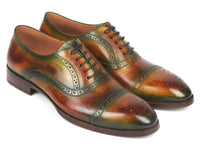 PAUL PARKMAN Paul Parkman Men's Cap Toe Oxfords Green & Brown (ID#266GB79)