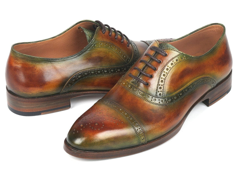 PAUL PARKMAN Paul Parkman Men's Cap Toe Oxfords Green & Brown (ID#266GB79)