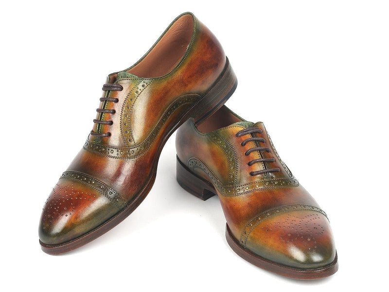 PAUL PARKMAN Paul Parkman Men's Cap Toe Oxfords Green & Brown (ID#266GB79)