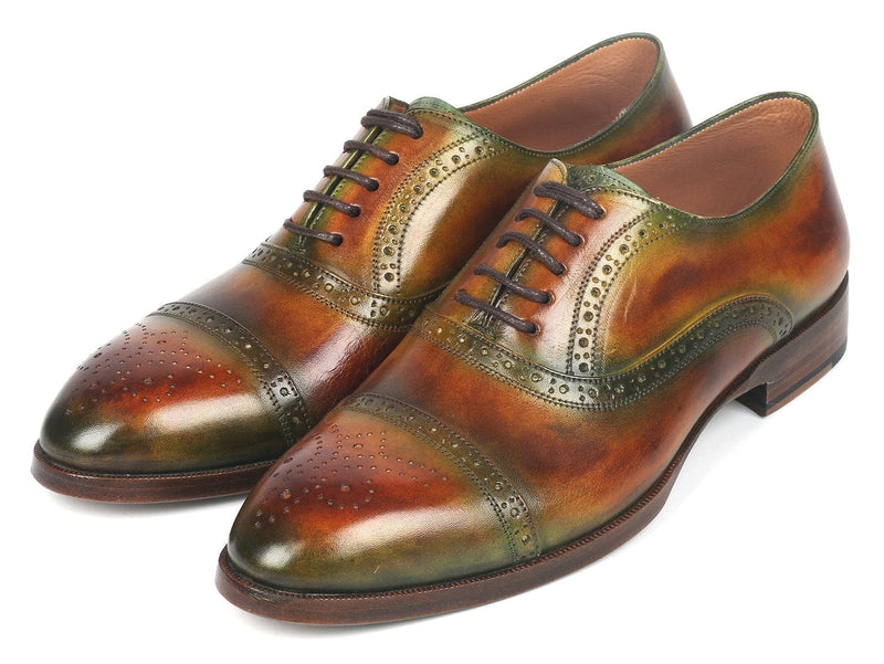 PAUL PARKMAN Paul Parkman Men's Cap Toe Oxfords Green & Brown (ID#266GB79)