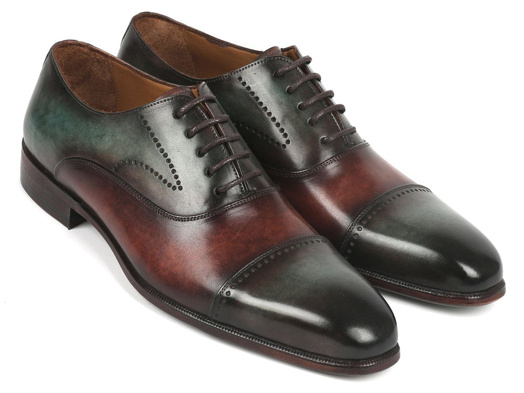 PAUL PARKMAN Paul Parkman Men's Cap Toe Oxfords Green & Brown (ID#314-GRNBRW)