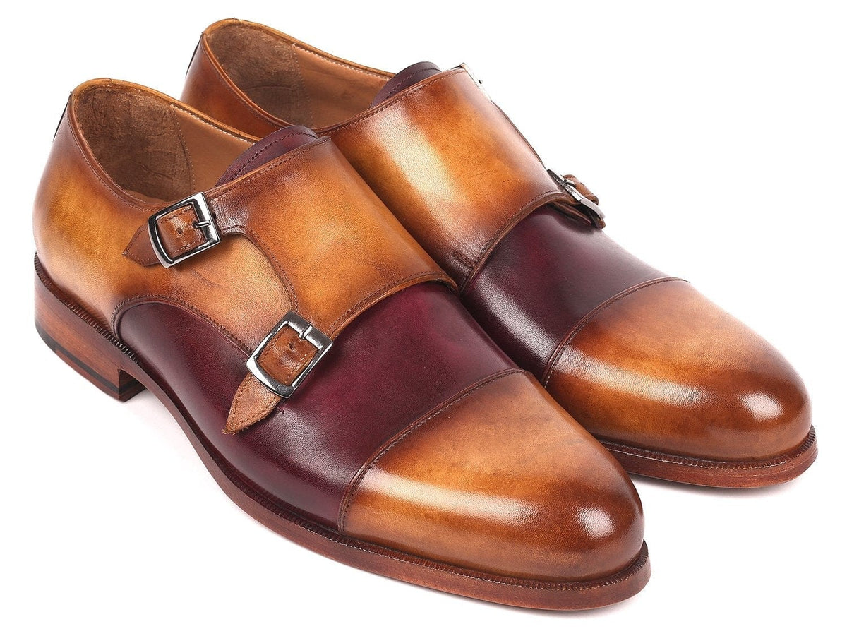 PAUL PARKMAN Paul Parkman Men's Captoe Double Monkstraps Brown & Purple (ID#045BP17)