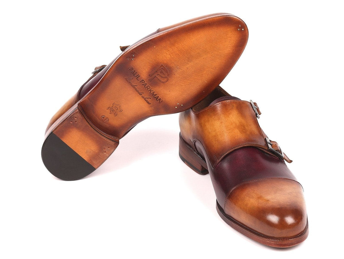 PAUL PARKMAN Paul Parkman Men's Captoe Double Monkstraps Brown & Purple (ID#045BP17)