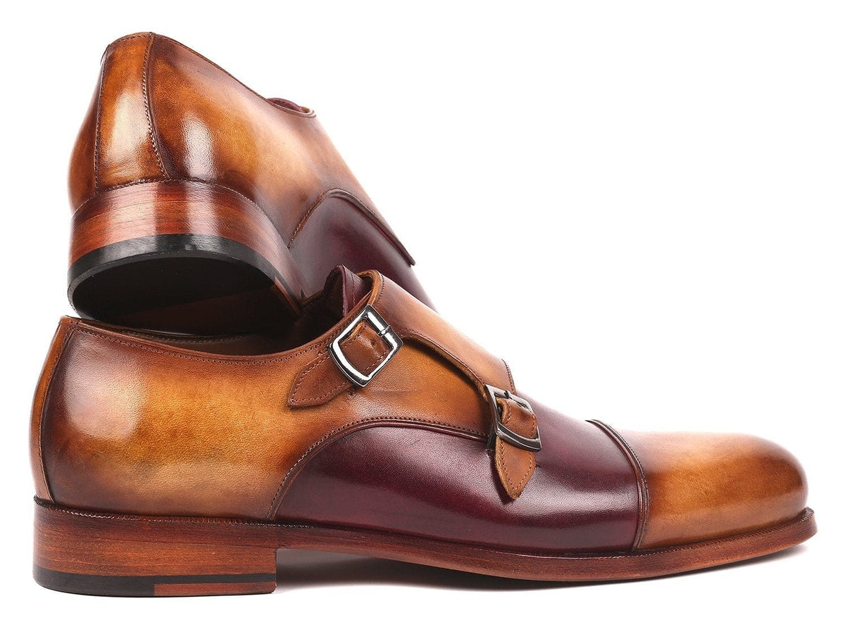 PAUL PARKMAN Paul Parkman Men's Captoe Double Monkstraps Brown & Purple (ID#045BP17)