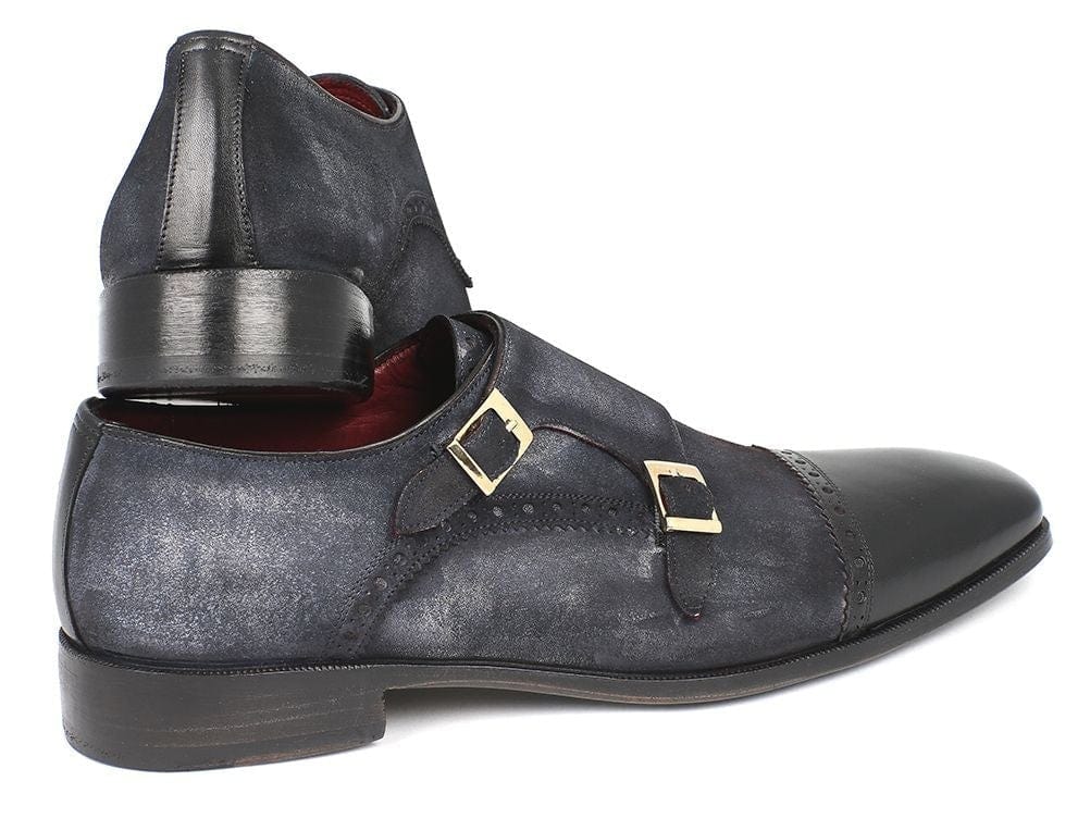 PAUL PARKMAN Paul Parkman Men's Captoe Double Monkstraps Navy Suede (ID#FK77W)