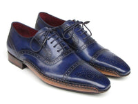 PAUL PARKMAN Paul Parkman Men's Captoe Navy Blue Hand Painted Oxfords (ID#5032-NAVY)