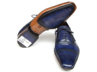 PAUL PARKMAN Paul Parkman Men's Captoe Navy Blue Hand Painted Oxfords (ID#5032-NAVY)