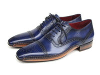 PAUL PARKMAN Paul Parkman Men's Captoe Navy Blue Hand Painted Oxfords (ID#5032-NAVY)