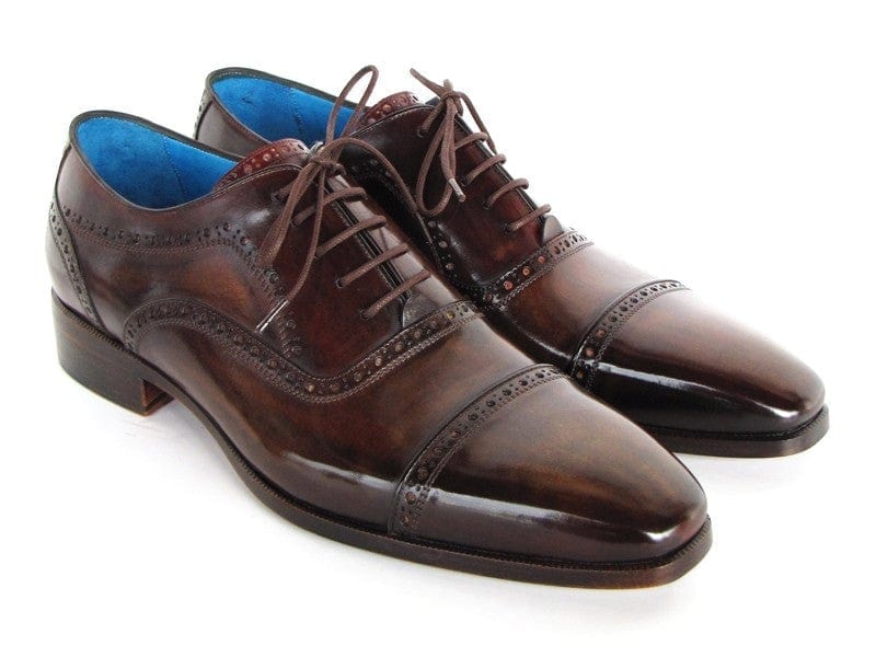 PAUL PARKMAN Paul Parkman Men's Captoe Oxfords Anthracite Brown Hand-Painted Leather (ID#024-ANTBRW)