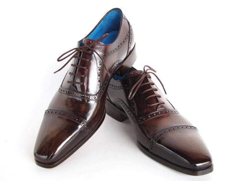 PAUL PARKMAN Paul Parkman Men's Captoe Oxfords Anthracite Brown Hand-Painted Leather (ID#024-ANTBRW)