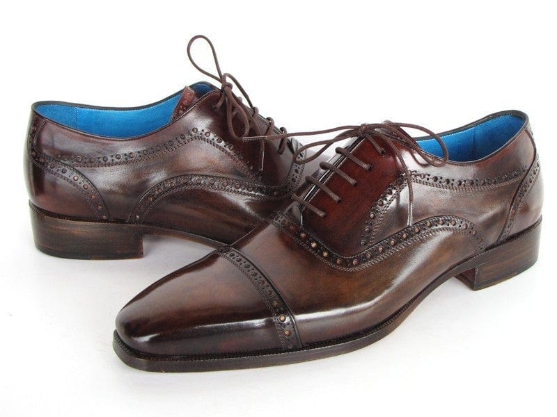 PAUL PARKMAN Paul Parkman Men's Captoe Oxfords Anthracite Brown Hand-Painted Leather (ID#024-ANTBRW)