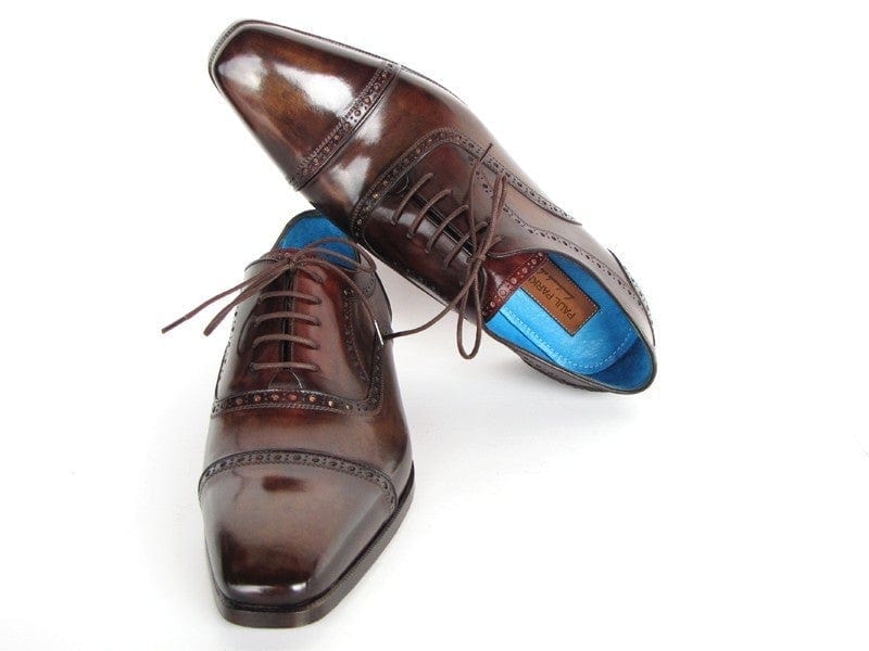 PAUL PARKMAN Paul Parkman Men's Captoe Oxfords Anthracite Brown Hand-Painted Leather (ID#024-ANTBRW)