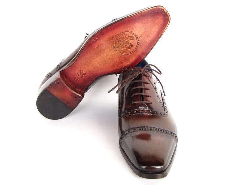 PAUL PARKMAN Paul Parkman Men's Captoe Oxfords Anthracite Brown Hand-Painted Leather (ID#024-ANTBRW)