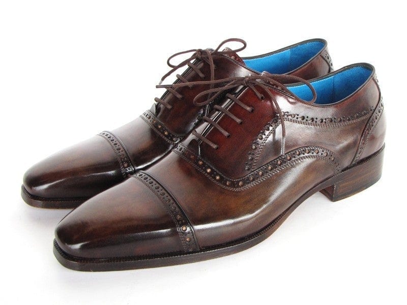 PAUL PARKMAN Paul Parkman Men's Captoe Oxfords Anthracite Brown Hand-Painted Leather (ID#024-ANTBRW)