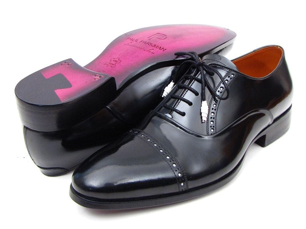 PAUL PARKMAN Paul Parkman Men's Captoe Oxfords Black Dress Shoes (ID#78RG61)
