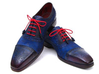 PAUL PARKMAN Paul Parkman Men's Captoe Oxfords Blue Suede (ID#024-BLUSD)