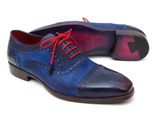 PAUL PARKMAN Paul Parkman Men's Captoe Oxfords Blue Suede (ID#024-BLUSD)