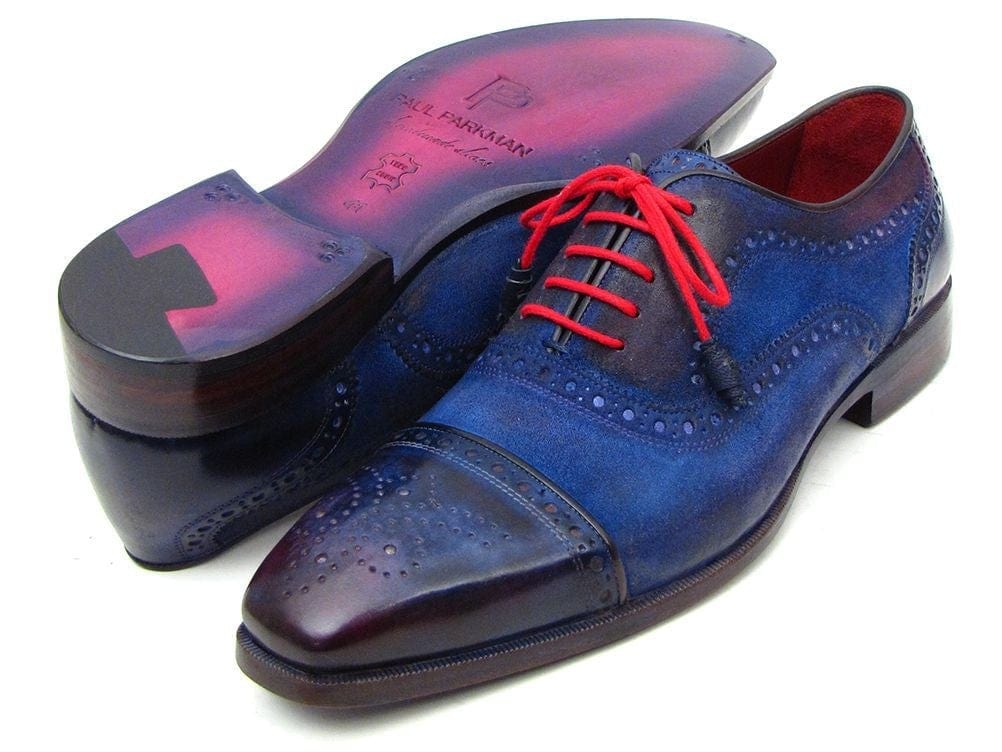 PAUL PARKMAN Paul Parkman Men's Captoe Oxfords Blue Suede (ID#024-BLUSD)