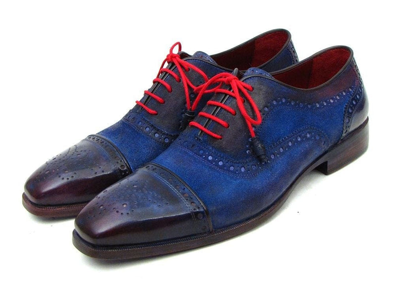 PAUL PARKMAN Paul Parkman Men's Captoe Oxfords Blue Suede (ID#024-BLUSD)