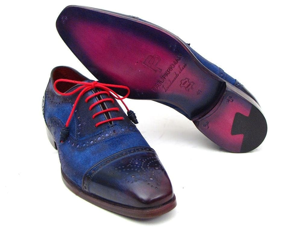 PAUL PARKMAN Paul Parkman Men's Captoe Oxfords Blue Suede (ID#024-BLUSD)