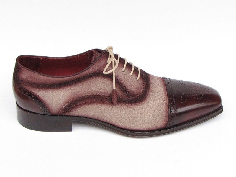 PAUL PARKMAN Paul Parkman Men's Captoe Oxfords - Bordeaux / Beige Hand-Painted Suede Upper and Leather Sole (ID#024-BRR)