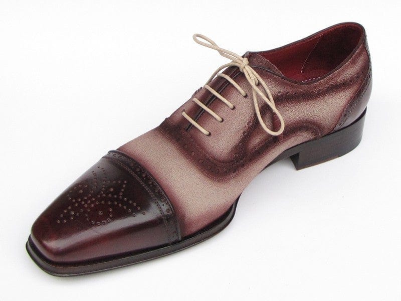 PAUL PARKMAN Paul Parkman Men's Captoe Oxfords - Bordeaux / Beige Hand-Painted Suede Upper and Leather Sole (ID#024-BRR)