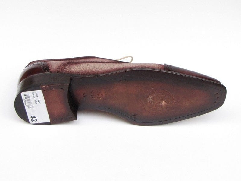 PAUL PARKMAN Paul Parkman Men's Captoe Oxfords - Bordeaux / Beige Hand-Painted Suede Upper and Leather Sole (ID#024-BRR)