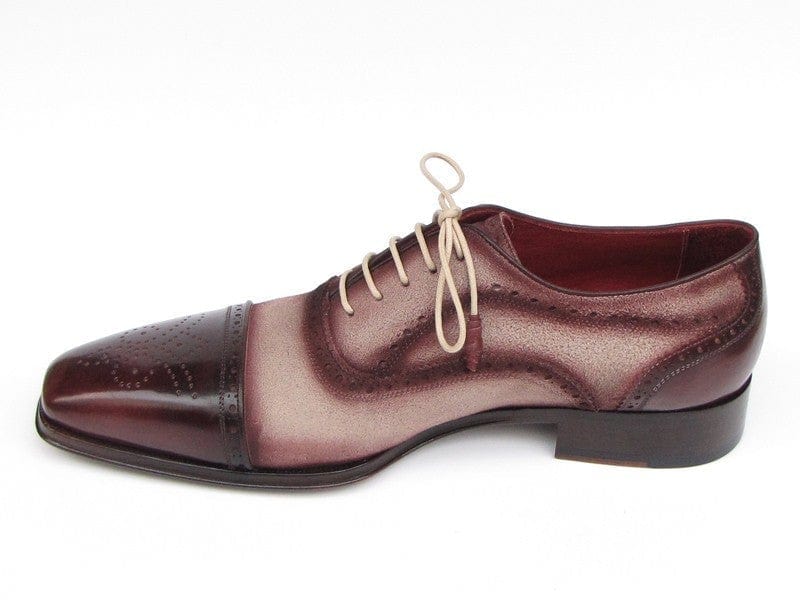 PAUL PARKMAN Paul Parkman Men's Captoe Oxfords - Bordeaux / Beige Hand-Painted Suede Upper and Leather Sole (ID#024-BRR)