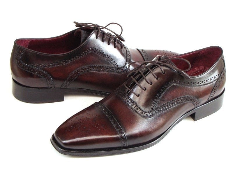 PAUL PARKMAN Paul Parkman Men's Captoe Oxfords Bordeaux & Brown Hand-Painted (ID#024-BRWBRD)