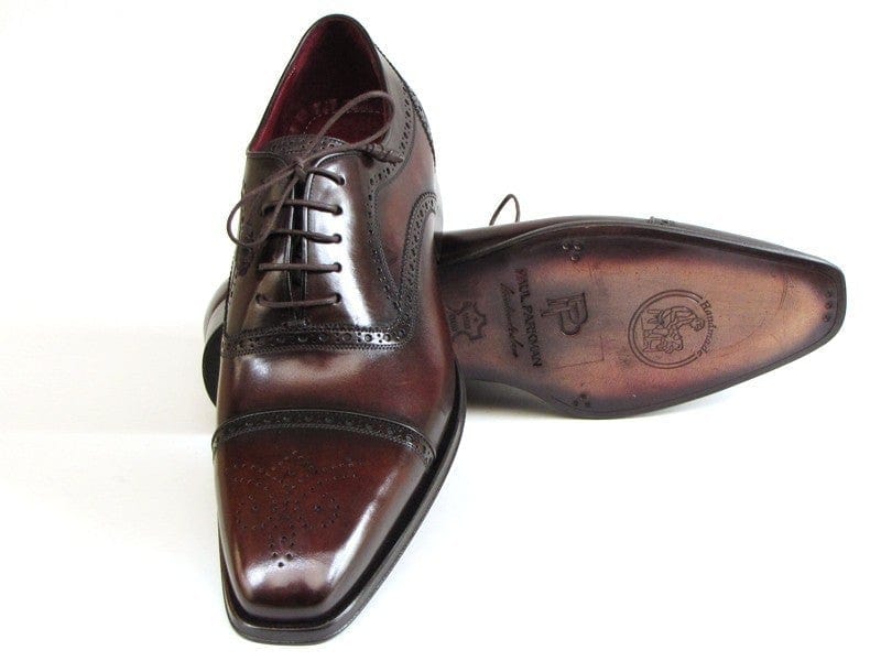 PAUL PARKMAN Paul Parkman Men's Captoe Oxfords Bordeaux & Brown Hand-Painted (ID#024-BRWBRD)