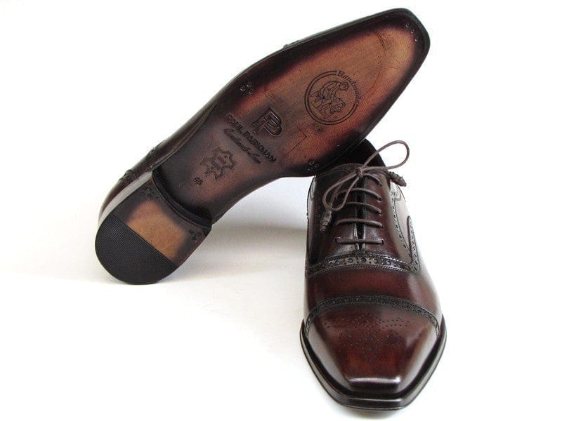 PAUL PARKMAN Paul Parkman Men's Captoe Oxfords Bordeaux & Brown Hand-Painted (ID#024-BRWBRD)