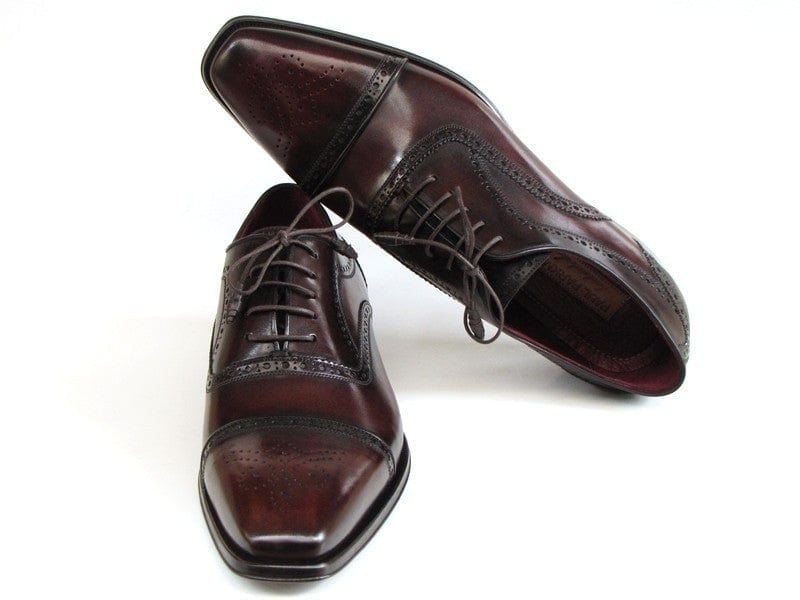 PAUL PARKMAN Paul Parkman Men's Captoe Oxfords Bordeaux & Brown Hand-Painted (ID#024-BRWBRD)