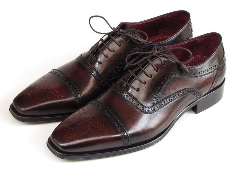 PAUL PARKMAN Paul Parkman Men's Captoe Oxfords Bordeaux & Brown Hand-Painted (ID#024-BRWBRD)