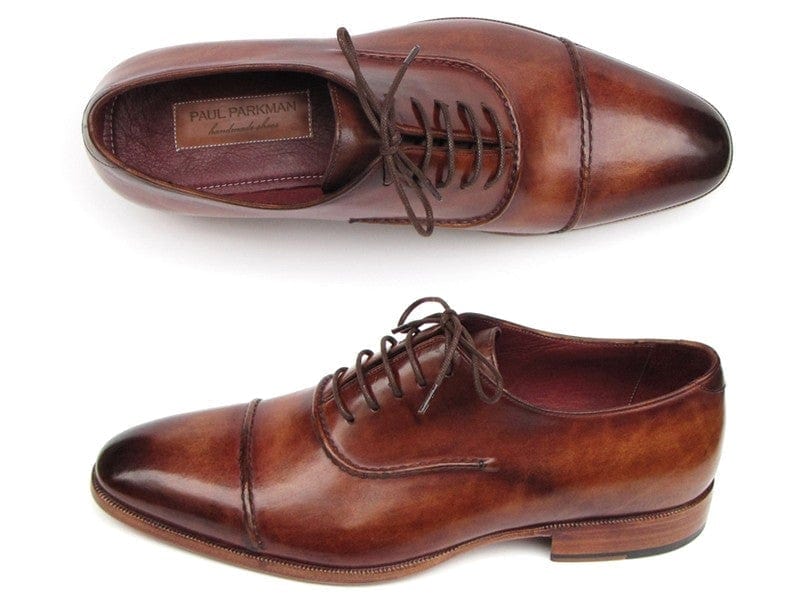 PAUL PARKMAN Paul Parkman Men's Captoe Oxfords Brown Hand Painted Shoes (ID#077-BRW)