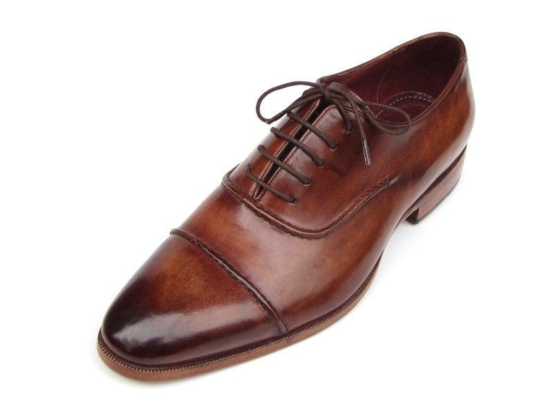 PAUL PARKMAN Paul Parkman Men's Captoe Oxfords Brown Hand Painted Shoes (ID#077-BRW)