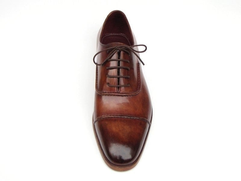 PAUL PARKMAN Paul Parkman Men's Captoe Oxfords Brown Hand Painted Shoes (ID#077-BRW)