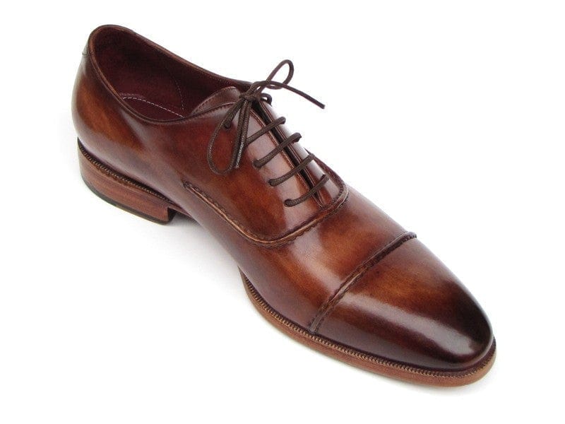 PAUL PARKMAN Paul Parkman Men's Captoe Oxfords Brown Hand Painted Shoes (ID#077-BRW)