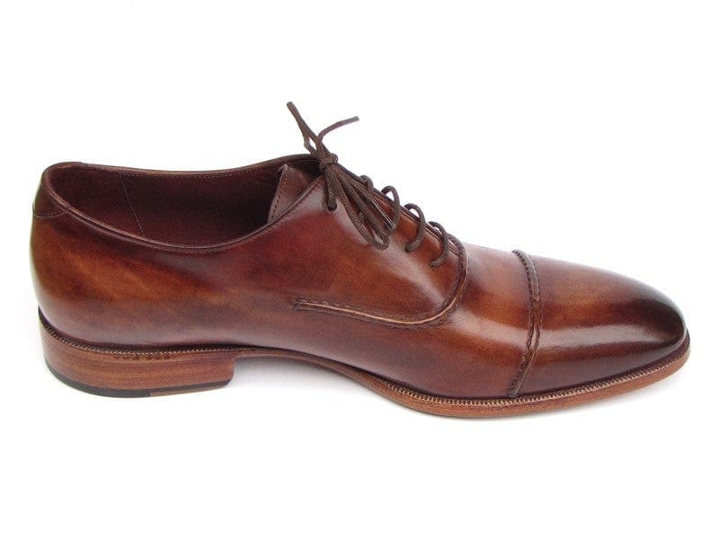 PAUL PARKMAN Paul Parkman Men's Captoe Oxfords Brown Hand Painted Shoes (ID#077-BRW)