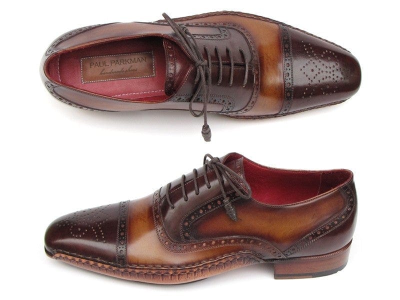 PAUL PARKMAN Paul Parkman Men's Captoe Oxfords Brown Hand Painted Shoes (ID#5032-BRW)