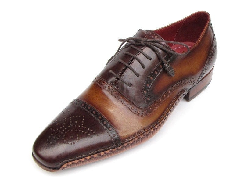 PAUL PARKMAN Paul Parkman Men's Captoe Oxfords Brown Hand Painted Shoes (ID#5032-BRW)