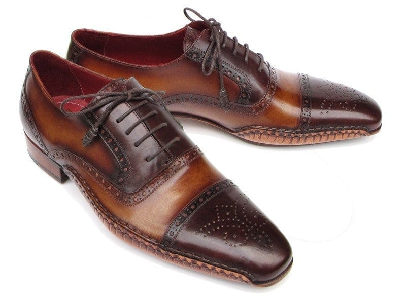 PAUL PARKMAN Paul Parkman Men's Captoe Oxfords Brown Hand Painted Shoes (ID#5032-BRW)