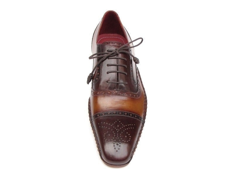 PAUL PARKMAN Paul Parkman Men's Captoe Oxfords Brown Hand Painted Shoes (ID#5032-BRW)