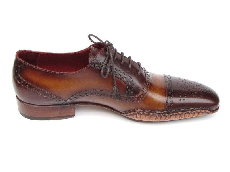 PAUL PARKMAN Paul Parkman Men's Captoe Oxfords Brown Hand Painted Shoes (ID#5032-BRW)