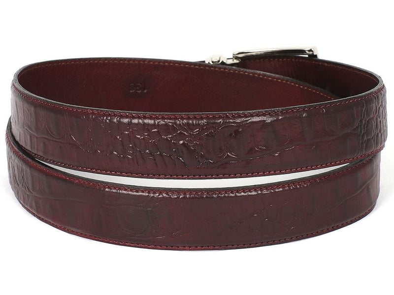 PAUL PARKMAN PAUL PARKMAN Men's Croc Embossed Calfskin Belt Dark Bordeaux (ID#B02-DBRD)