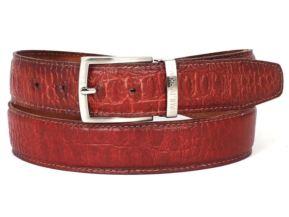 PAUL PARKMAN PAUL PARKMAN Men's Croc Embossed Calfskin Belt Reddish (ID#B02-RDH)