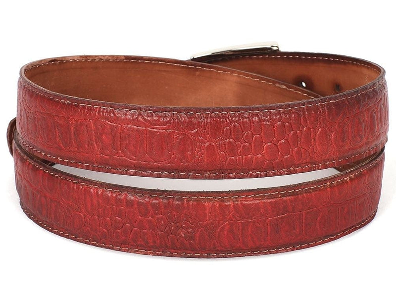PAUL PARKMAN PAUL PARKMAN Men's Croc Embossed Calfskin Belt Reddish (ID#B02-RDH)