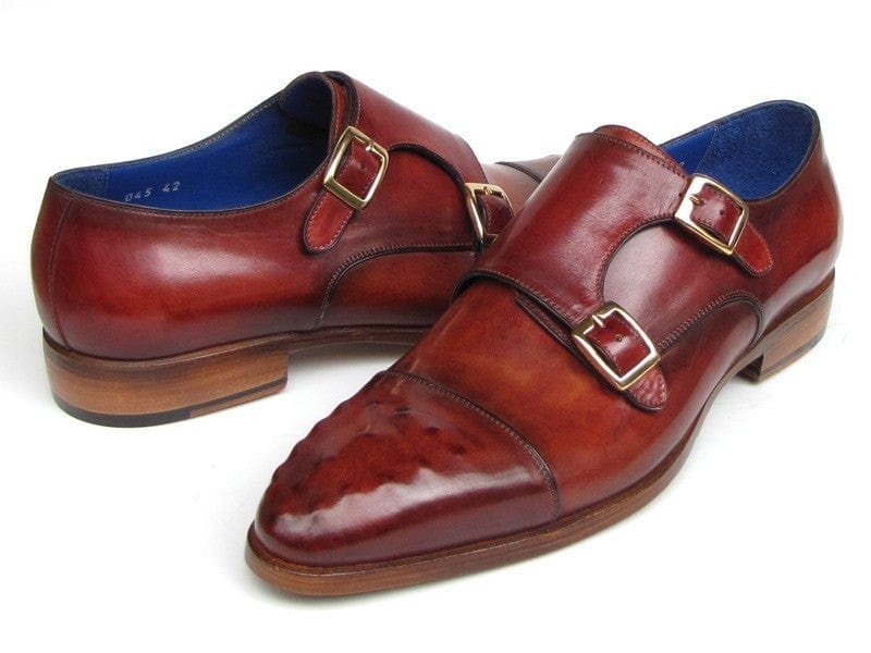 PAUL PARKMAN Paul Parkman Men's Double Monkstrap Burgundy Leather (ID#047-BUR)