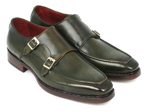 PAUL PARKMAN Paul Parkman Men's Double Monkstrap Goodyear Welted Shoes Green (ID#061-GREEN)