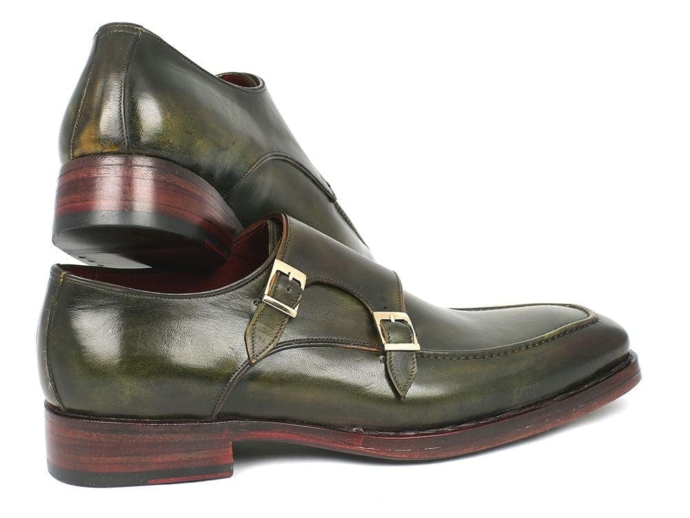 PAUL PARKMAN Paul Parkman Men's Double Monkstrap Goodyear Welted Shoes Green (ID#061-GREEN)
